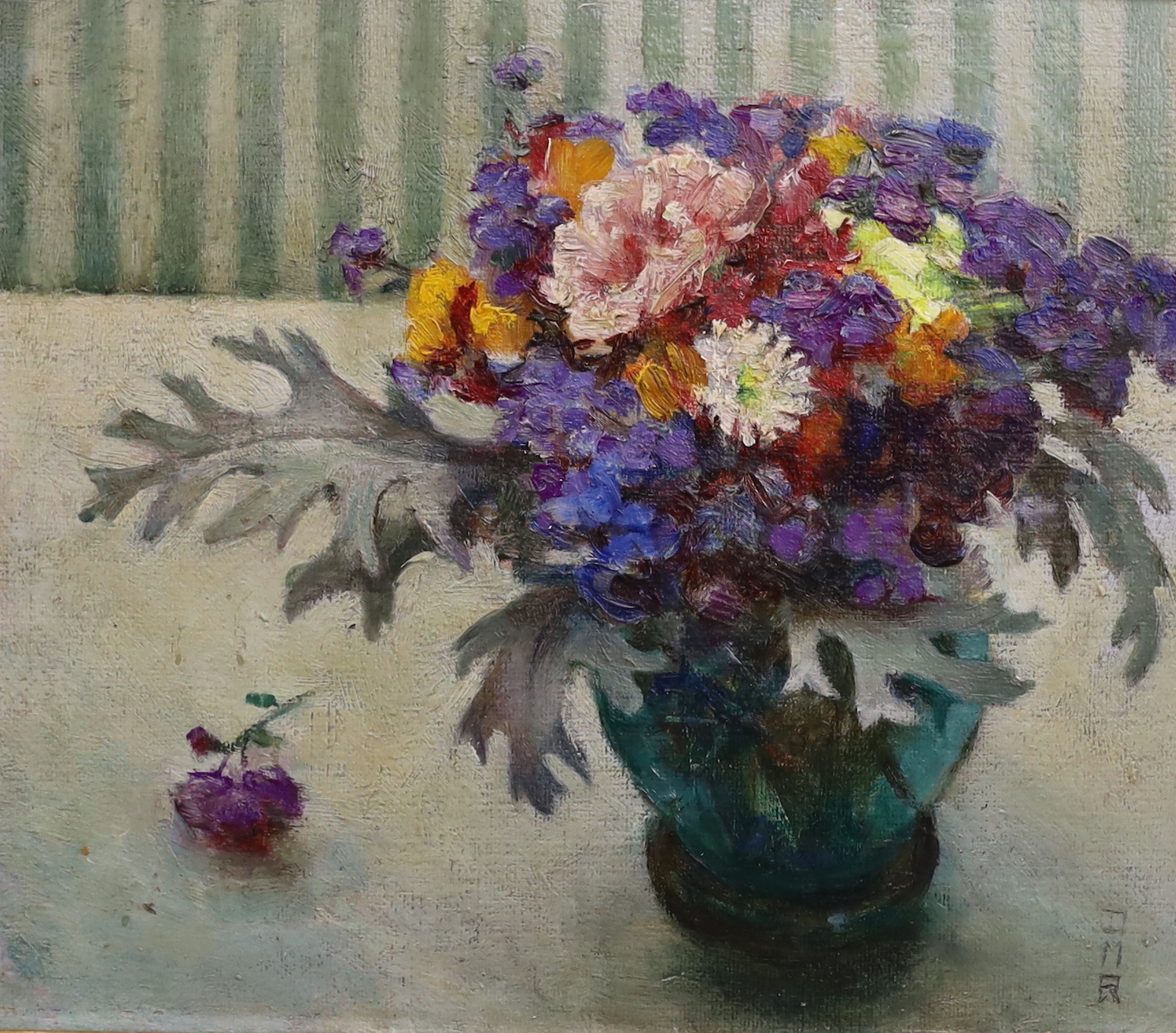 Dorothy M. Roberts (fl.19335-1940), oil on board, ‘Bouquet’, initialled, details verso, 26 x 23cm